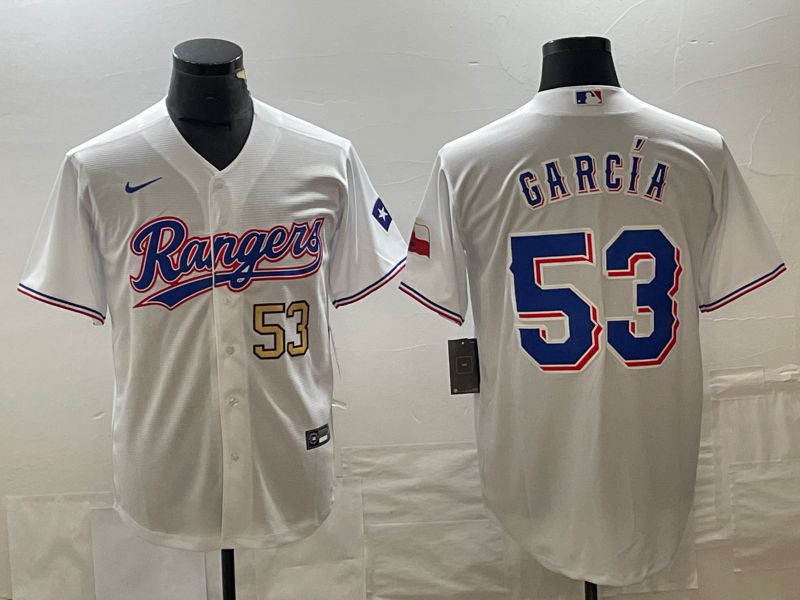 Men Texas Rangers 53 Garcia White Game Nike 2023 MLB Jersey style 2
